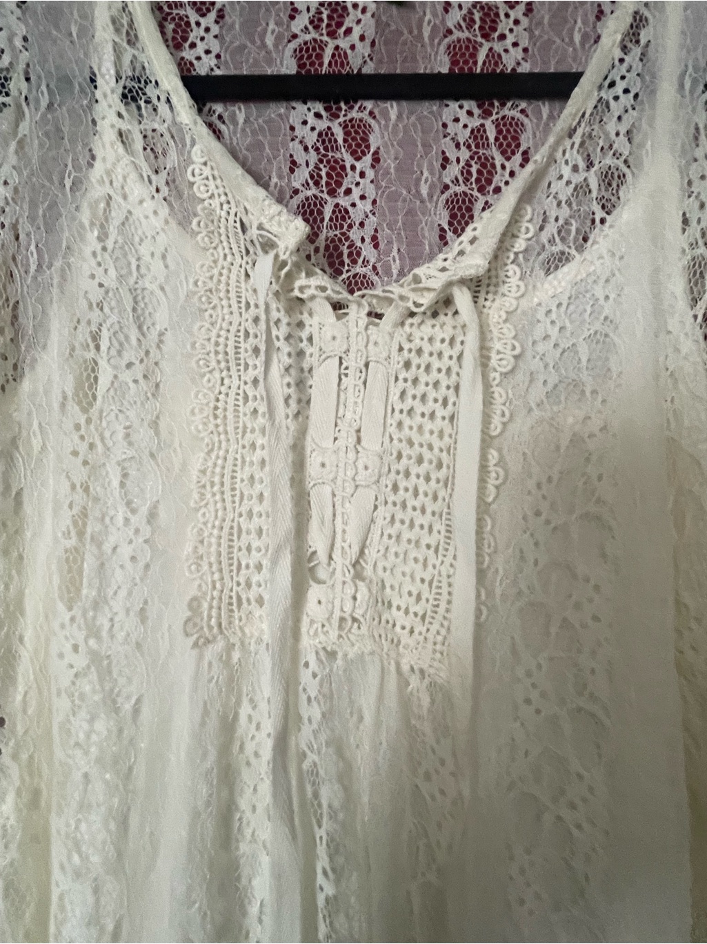 New W/ Tags One World Cream Lace Tie-Neck Bohemian Tunic — image 3 of 8